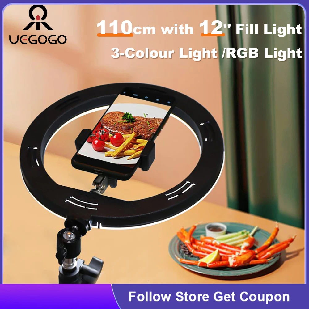 

Zomei 110cm Phone Tripod with 12''RGB Selfie Ring Light 32cm LED Fill Light Photography Stand Holder For Mobile Phone Youtube