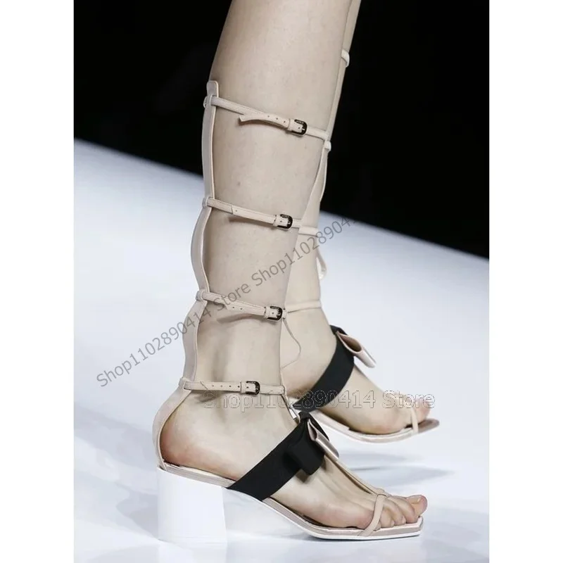 

Black Bow Knot Red Buckle Strappy Open Toe Sandals Boots Buckle Strap Women Shoes Chunky High Heels New 2026 Zapatos Para Mujere
