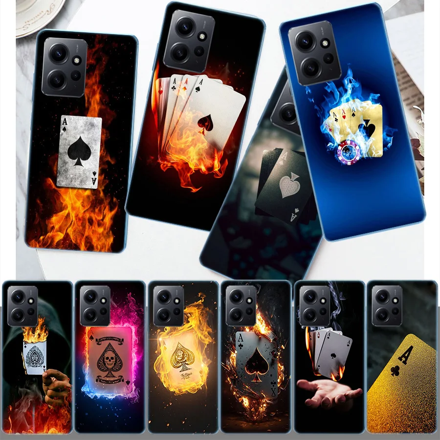 Ace Burning Poker Cover Case For Xiaomi Redmi Note 12S 12 11 Pro Plus 11T 11S 10 5G 10S 9 9T 9S 8 8T 7 5 Pro TPU Phone Clear Lux