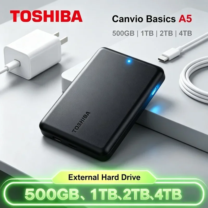 Toshiba A5 Series Small Black Portable Hard Drive High-Speed USB 3.2 Gen1 500GB/1TB/2TB/4TB Compatible With Mac