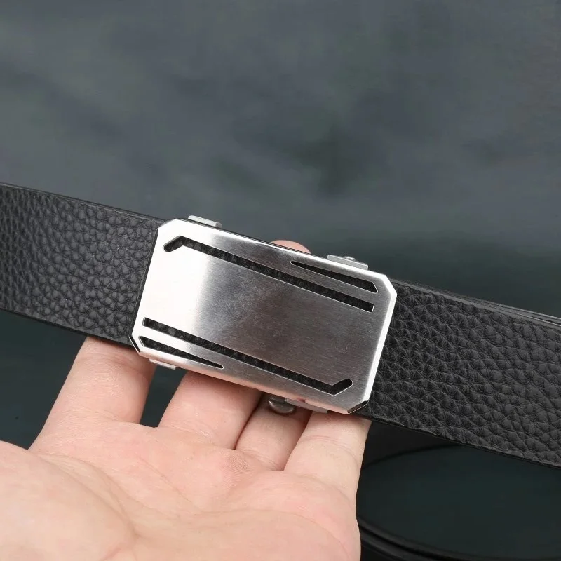 Handmade striped buckle with black lychee pattern for men, genuine cow leather belt imported from Italy, top layer cowhide belt