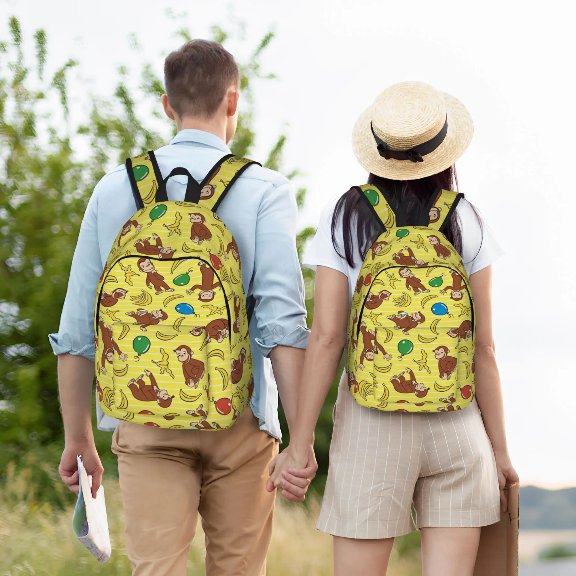 

Curious George Monkey Cartoon Teenage Backpack Sports High School Hiking Travel TV Series Daypack Men Women College Shoulder Bag