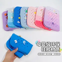 DIY Large Capacity silicone pen storage case bag box can with buckles charms for student Stationery Organizer School Supplies