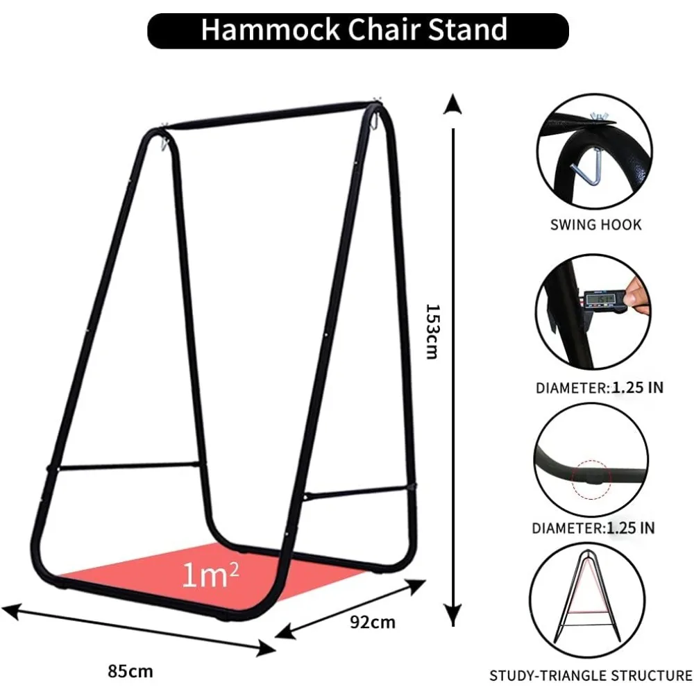 Hammock Chair Stand with Hanging Swing Chair Included,Weather Resistant and Saving Space Stand Max 450 Lbs, Quality Cotton Weav