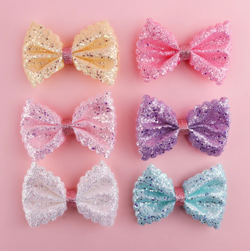 80MM 10PCS Kawaii Sequin Glitter Bow Accessories Simple Cute Fresh DIY Hair Accessories Clothing Bag Decoration
