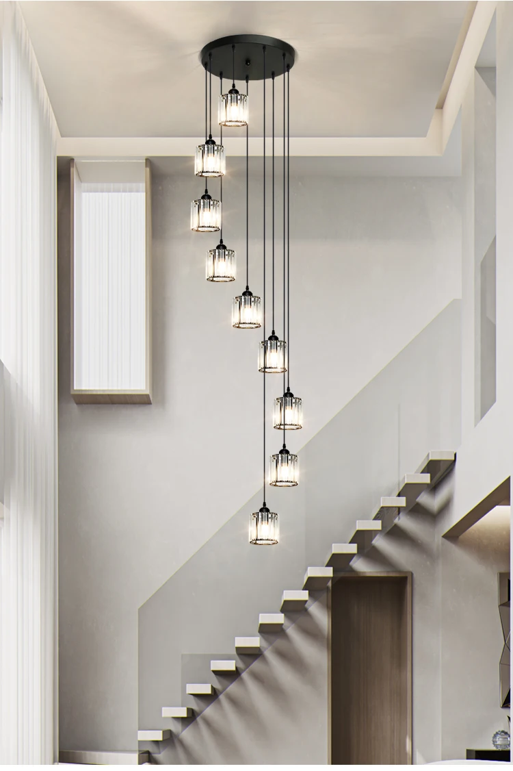 Candelabro largo de escalera para Loft, luz dúplex, lámpara de cristal de lujo, lámpara giratoria nórdica Simple y moderna para Villa, pabellón y restaurante