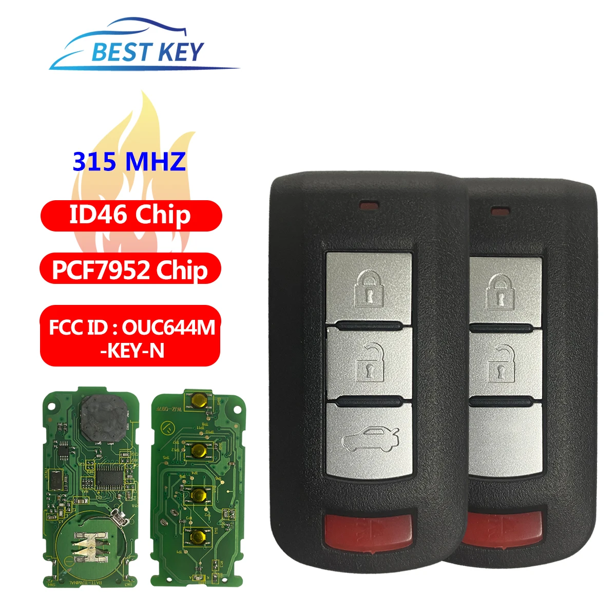 

BEST Keyless go Smart Remote Car Key for Mitsubishi Lancer Outlander 2008-2016 OUC644M-KEY-N 3/4 Button 5.0 315Mhz ID46 PCF7952