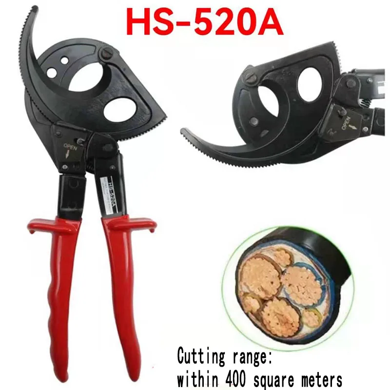 HS-520A Ratchet cable cutter ,Cutting range:400mm2 max , Not for cutting steel or steel wire