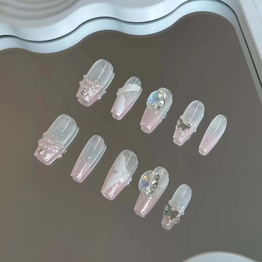 

Acrylic Press on Nails White Nail Tips False Nails Fake Nails Put-in-Line-on Nails French Girl Christmas