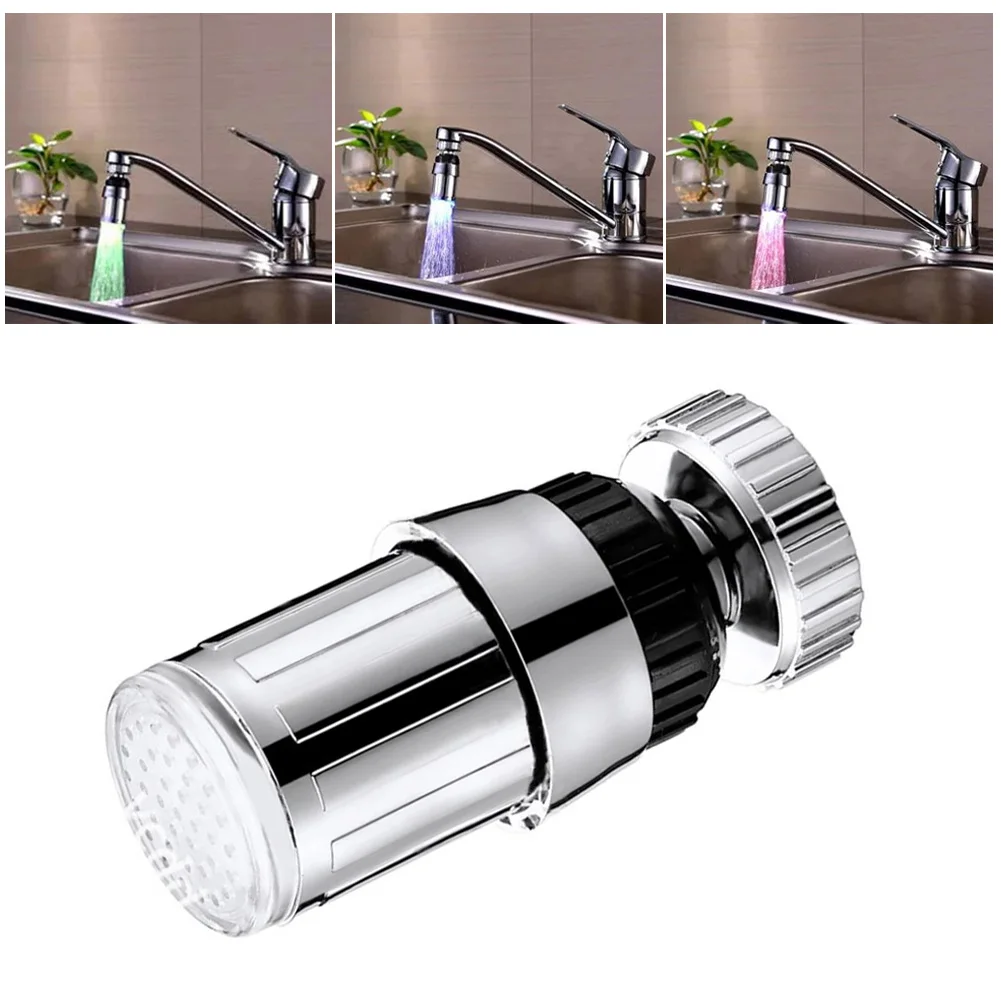 

Kitchen Sink LED Tap Attachment Temperature Alarm Chrome Temperature-responsive Water-powered Tool-free Installation