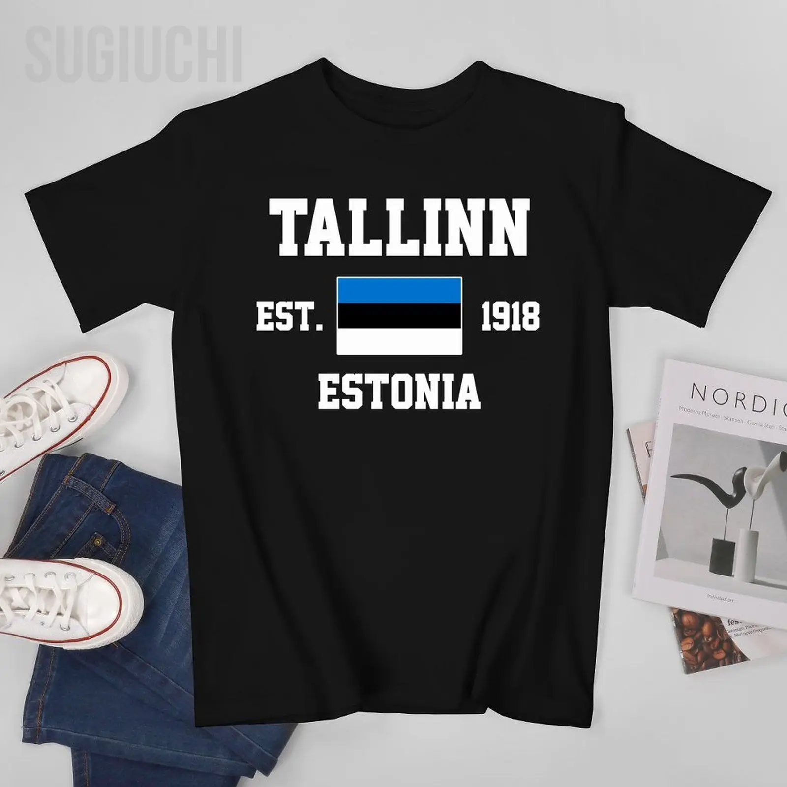 Patriotic Flag Estonia EST.1918 Tallinn Men Tshirt Tees T-Shirt O-neck T Shirts Women Boys Clothing 100% Cotton