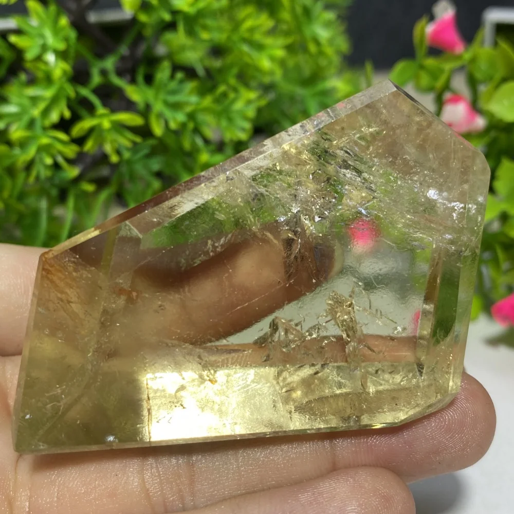 Natural Smoky Citrine Yellow Quartz Crystal Polyhedral Gemstone Polished Specimen Reiki Healing Stone for Home Decor