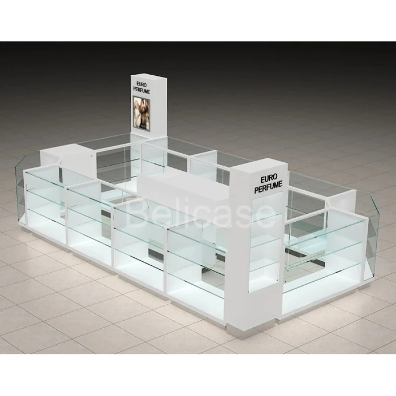 （customized）Commercial Shopping Mall Cosmetic Display Kiosk Luxury Design Glass Showcase Cabinet Display Kiosk Perfume