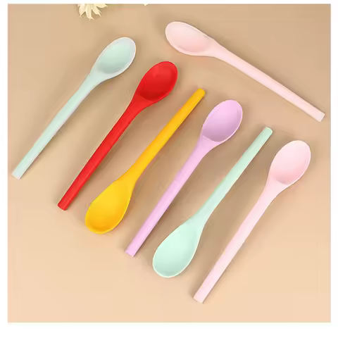 Silicone Spoon Small Spoon with Long Handle Heat Resistant Easy To Clean Non-stick Rice Spoons Tableware Utensil Kitchen Tool