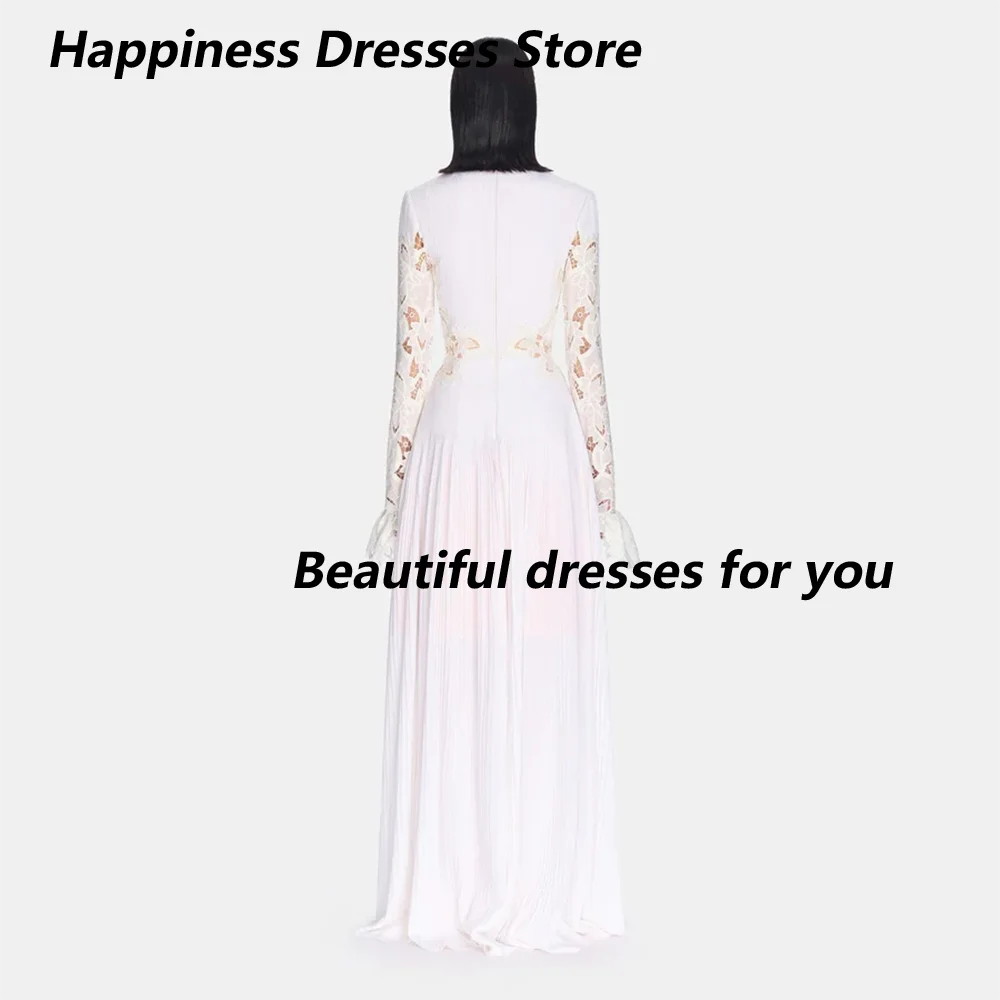 Elegant Long Evening Dress High Neck Long Sleeves Pleat Chiffon A Line Floor Length Party Gown for Weddings Customized image 4
