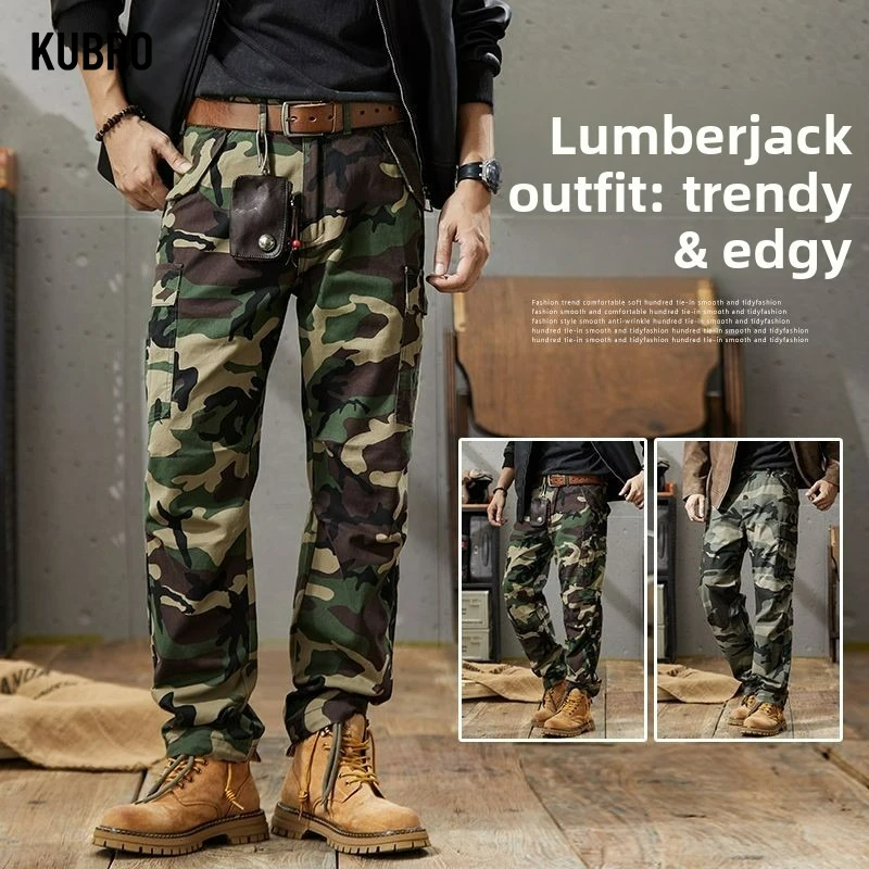 

Camouflage Pure Cotton Cargo Pants Men Hiking Pants Causal Outdoor Sports Trousers Streetwear Tactical Thick Pants Autumn Winter
