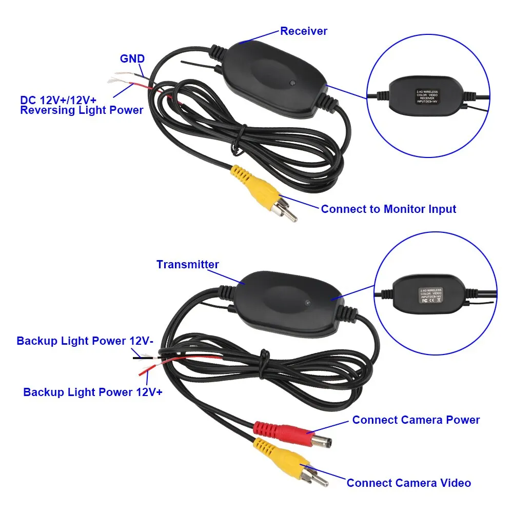 2.4G récepteur kit émetteur vidéo sans fil pour la caméra de vue arrière de voiture et l'écran du moniteur de caméra de recul