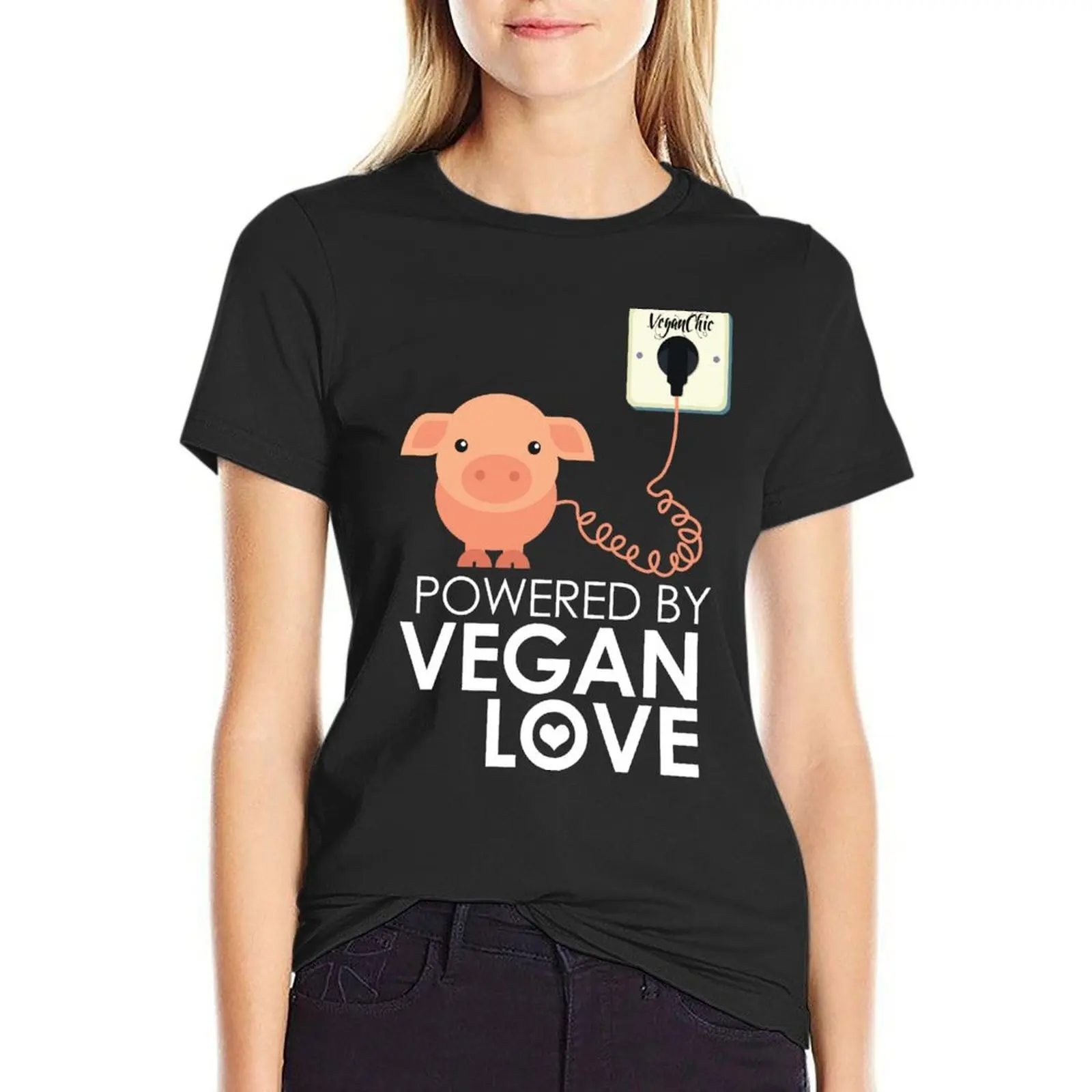 

VeganChic ~ Powered By Vegan Love T-Shirt Female clothing Blouse shirts graphic tees graphics T-shirts for Women