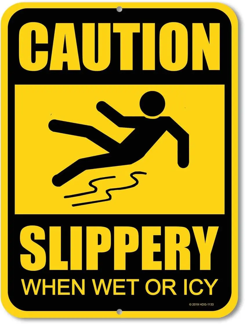 Honey Dew Gifts Watch Your Step Sign, Caution Slippery When Wet or Ice 9 inch by 12 inch Sidewalk Tin Sign, Warning Sign, Safety