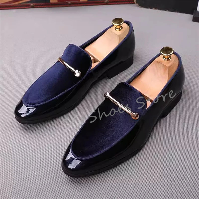 British Style Men's Loafers Suede Splicing Leather Shoes Vintage Slip-On Classic Casual Driving Shoes Male Wedding Dress Shoes