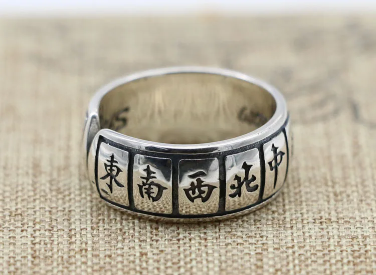 Tiktok Same Sterling Silver Creative Mahjong Thirteen Elegant Ring Male Retro Wholesale Opening Index Finger Thai Silver Ring Fe