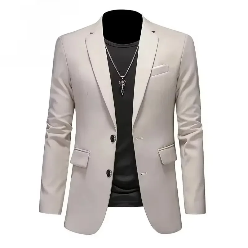 High Quality Business Solid Color Two Buttons Suits Jacket 2025 Men Slim Fit Casual Fashion Wedding Groom Tuxedo Coat Tops