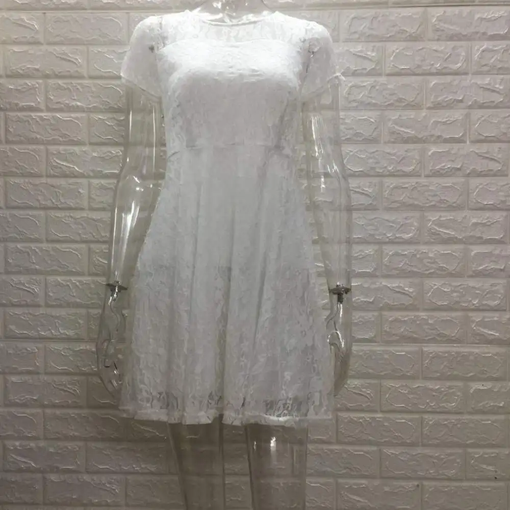 Elegant Blue Lace Dress Summer Women Round Neck Short Sleeve Midi Gowns Casual Slim Fit Fashion Office Party Stylish Skirt