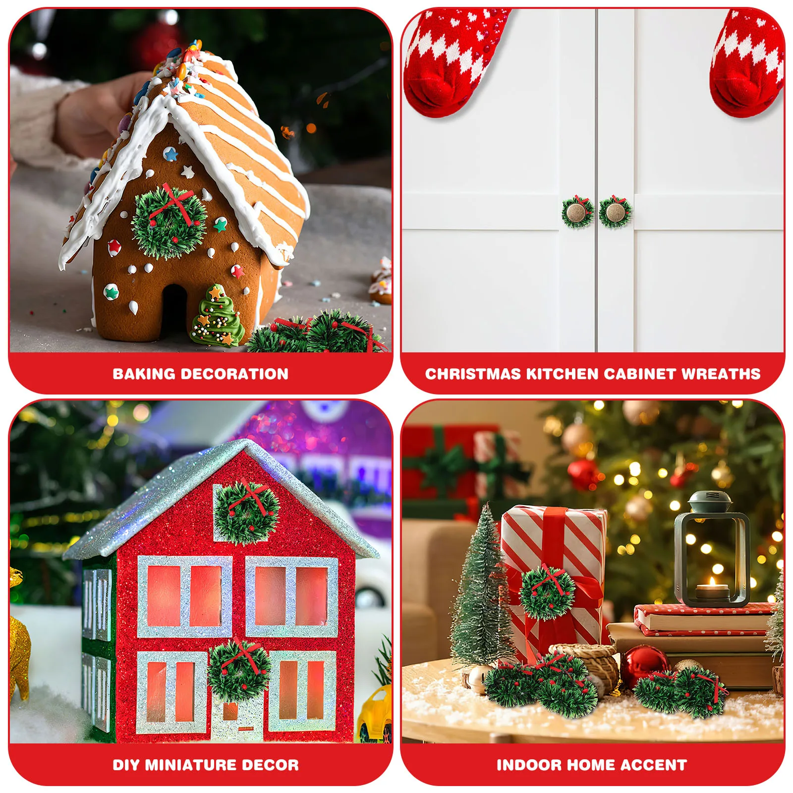 

5pcs Christmas Mini Wreath Plastic Festive Table Decor Craft Display Holiday Village Ornament Miniature Scene Xmas Decoration