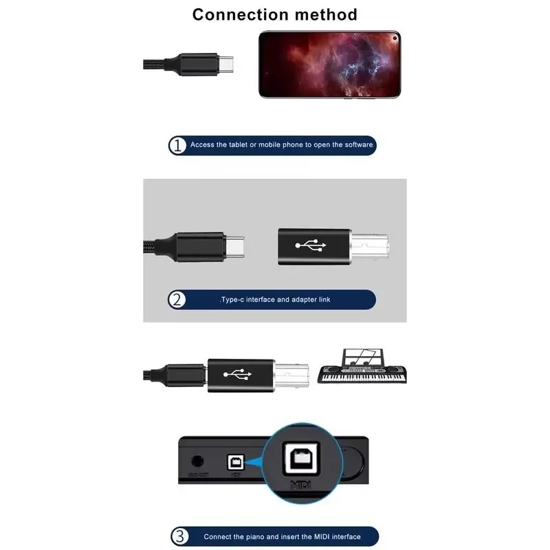 Suitable for type-c to square usb adapter electric piano electronic printer adapter TYPE-C female head to MIDI head drum image 5