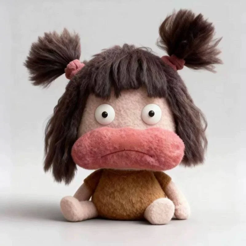 

Ugly Cute Abstract Big Mouth Girl Plush Doll Soft Stuffed Toy Curly Pigtail Cartoon Decor Creative Birthday Gift For Friends