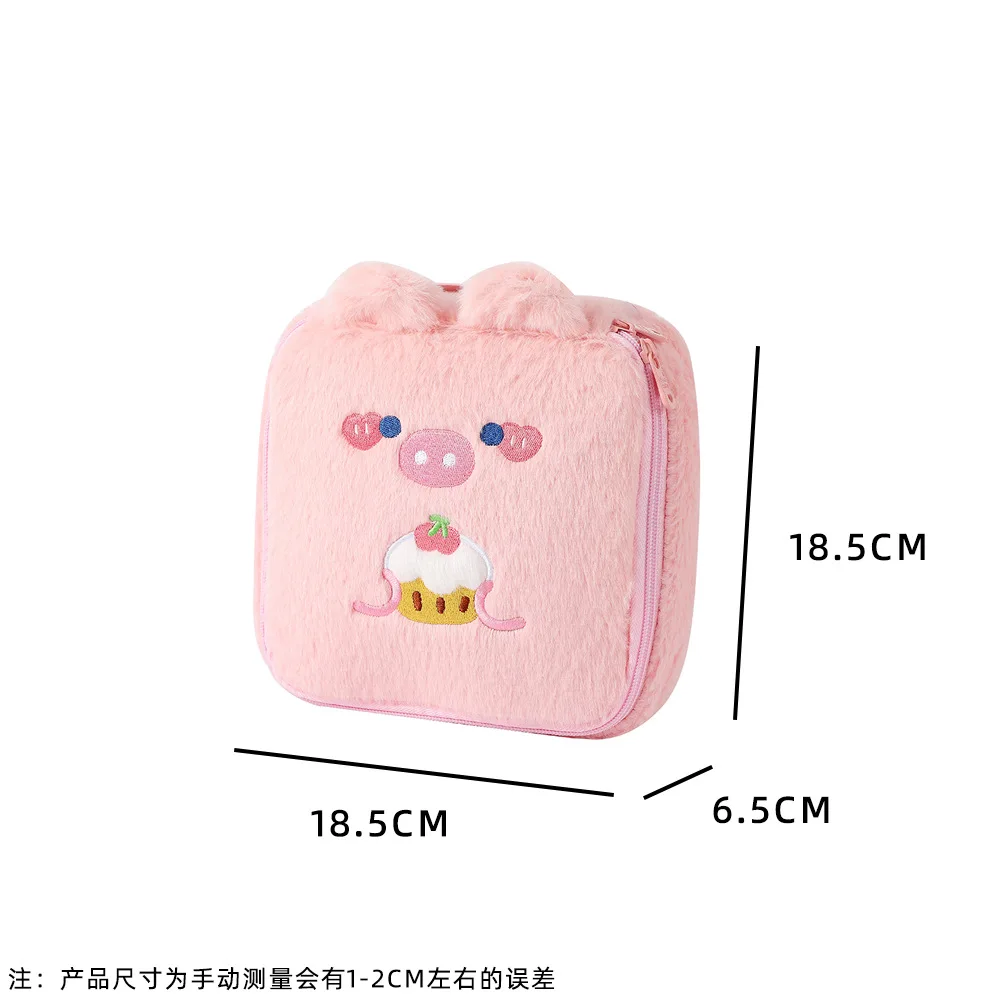 Kawaii Animal Women Makeup Bag Girl Plush Square Large Capacity Portable Travel Toiletries Storage Bag Pouch