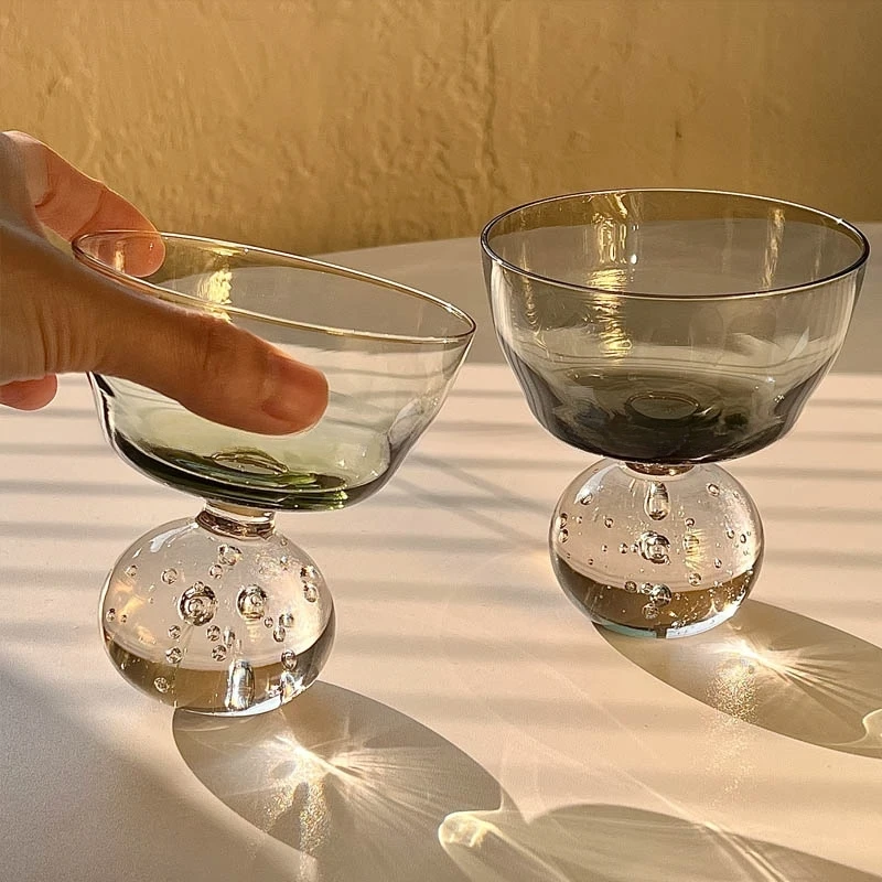 Round Bead Bubble Ice Cream Cup Light Luxury Vintage Ins Style Glass Cup Dessert Milkshake Cup