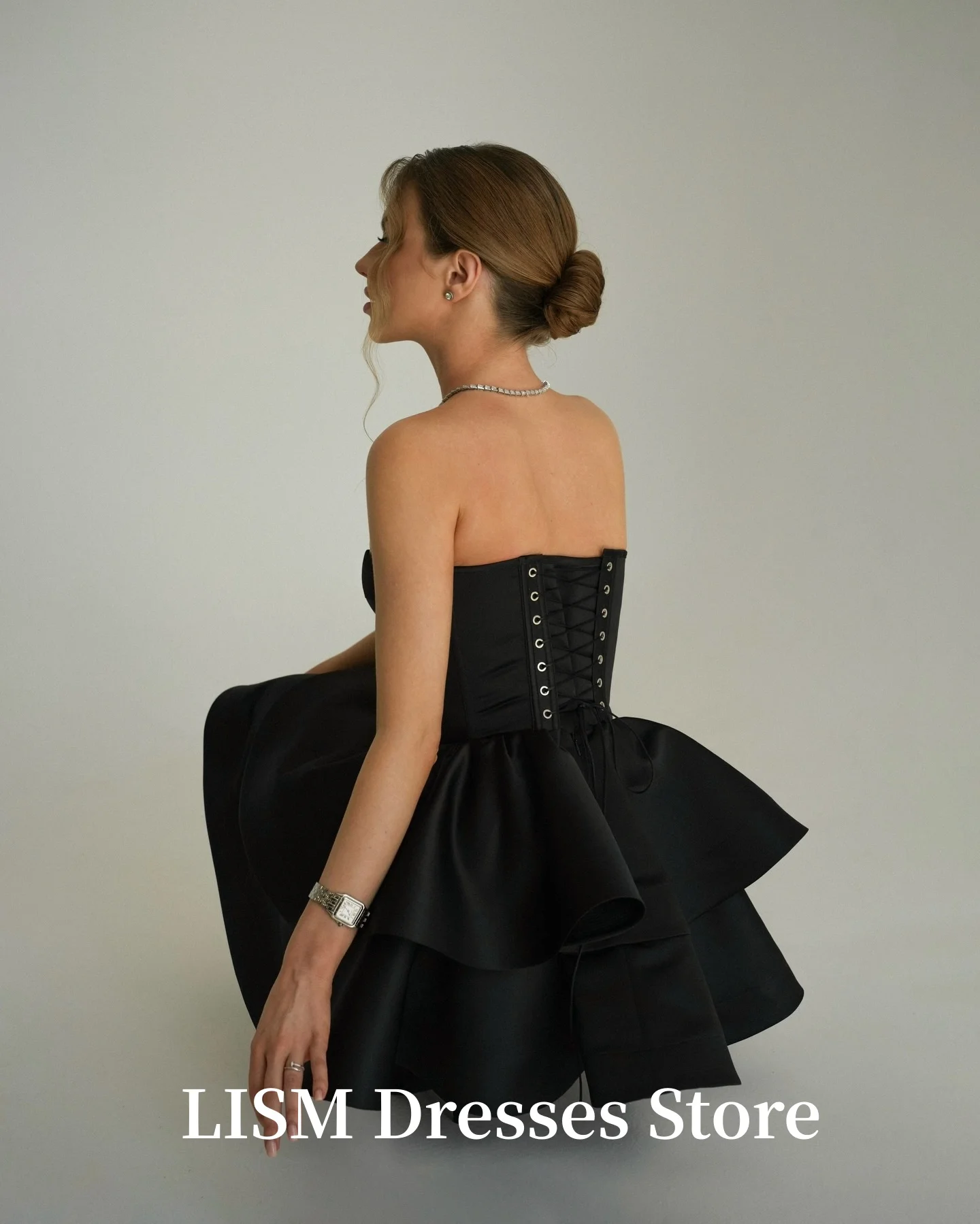 فساتين سهرة مثيرة على شكل قلب من LISM على شكل حرف a متدرجة أنيقة من الحرير والساتان مخصصة فساتين كوكتيل قصيرة رداء de soirée مشد الظهر #3