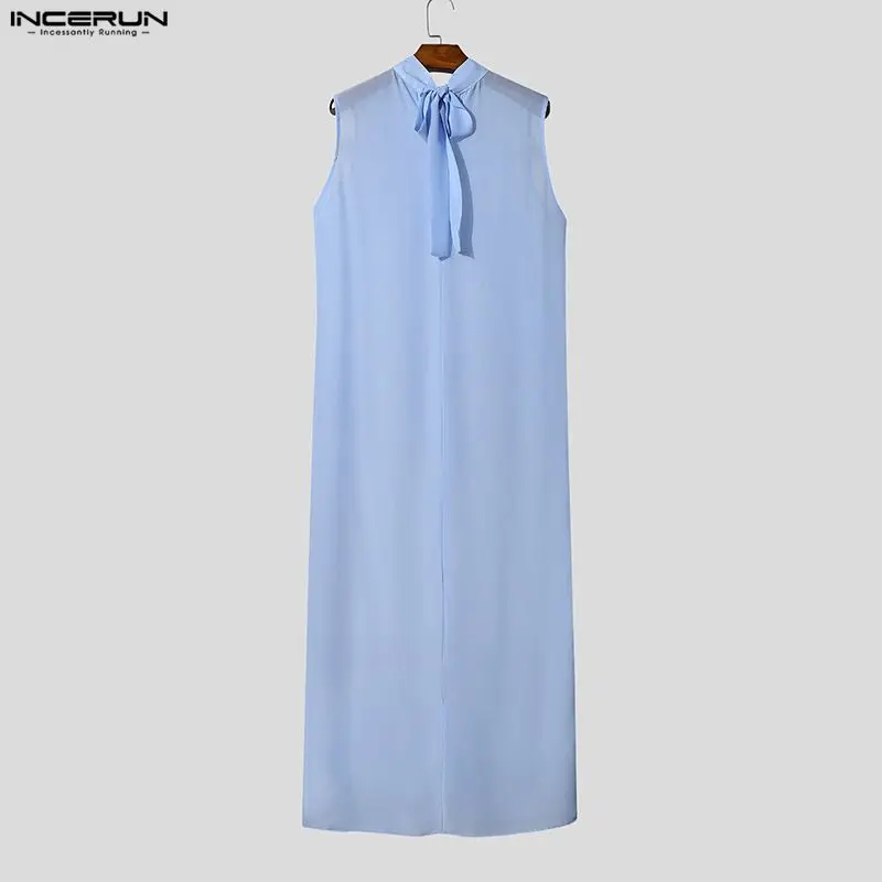 INCERUN Herren Lange Tanktops Einfarbig mit Bindebändern Ärmellose Rollkragen-Westen 2026 Streetwear Split Fashion Herrenbekleidung Oberteile