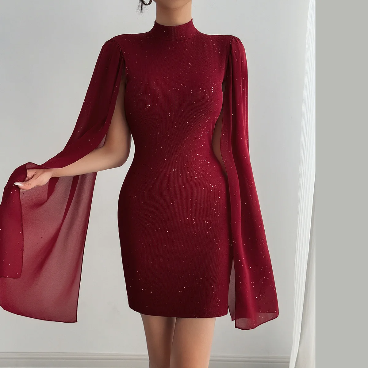 

BKLD 2025 Autumn New Product Slimming Diamond Splicing Round Neck Dress For Women Party Clubwear Long Sleeve Bodycon Dress
