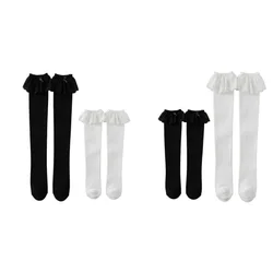 Woman Socks Lace Cute Black White Velvet Long Socks Sexy Calf Socks  Knee High Socks Cosplay Anime Ruffle Nylon Stockings