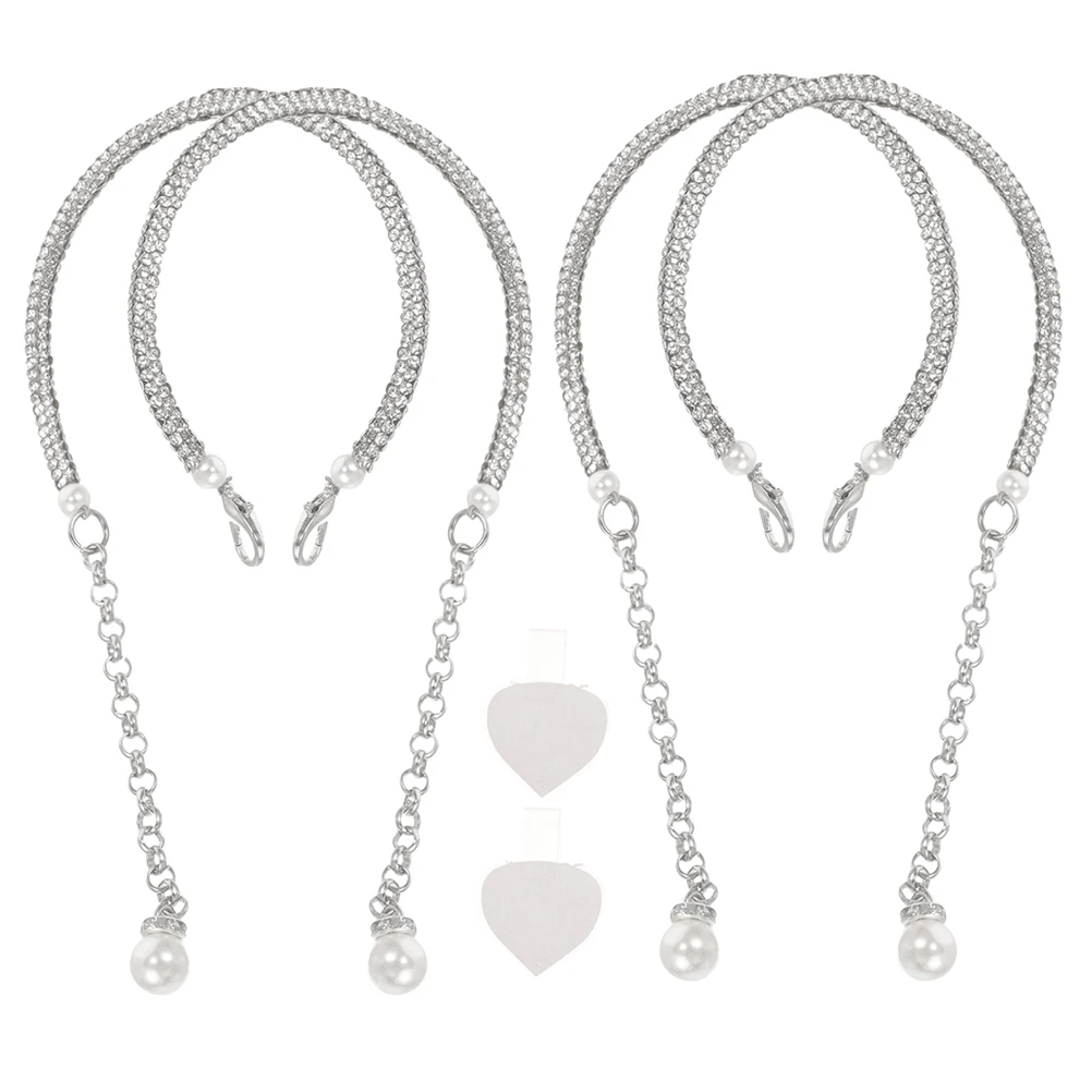 

2 Pairs Anti Drop Heel Laces Detachable Ankle Straps for High Heels Nonslip Rhinestone Design Shoe Accessories