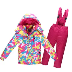 OLEKID -30 Degrees Children Winter Ski Suit Waterproof Plus Velvet Warm Girl Jacket Coat 4-14 Years Boy Cotton Overalls Snowsuit