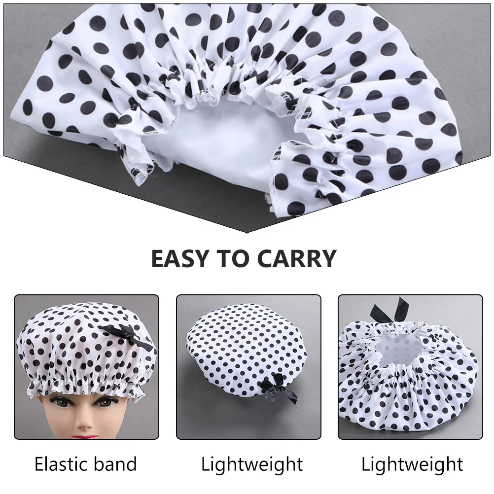 

2Pcs Waterproof Shower Cap Elastic Bath Hats for Long Hair PVC Reusable Cartoon Design Protect Hair Spa Travel Foldable