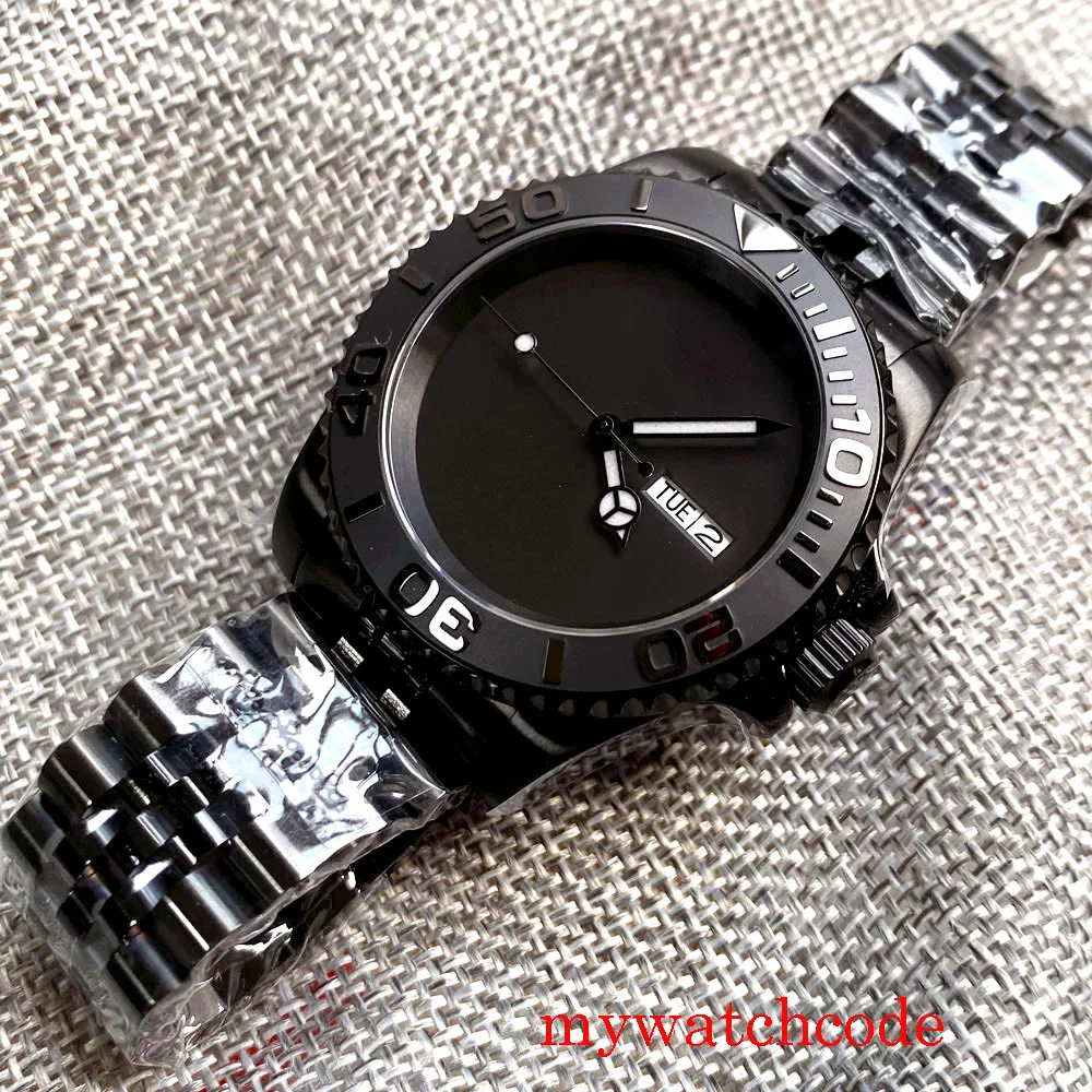 20atm Tandorio NH36A Movt Black Mechanical Men Watch Dial Black PVD Case Weekday Date Stainless Steel Jubilee Bracelet 40mm