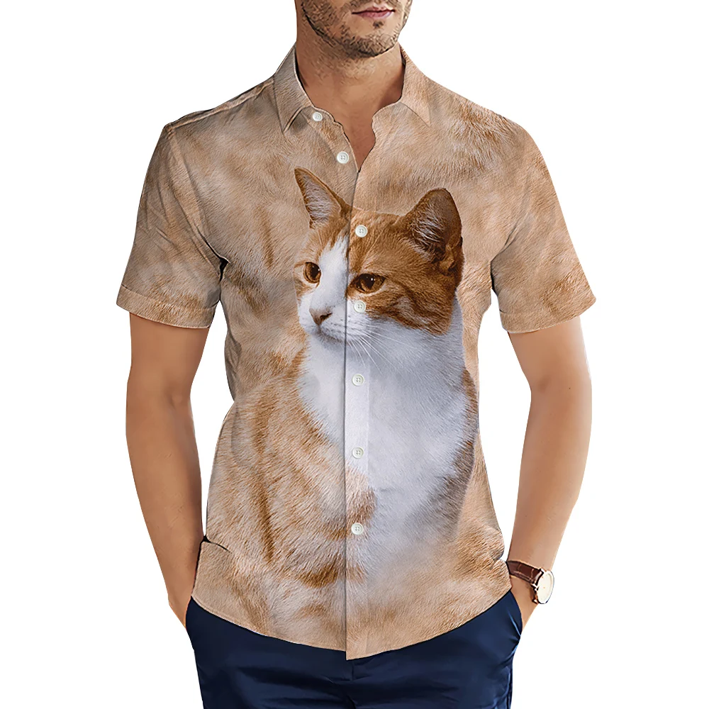 Hx animais camisas masculinas gatinho bonito 3d impresso camisa casual verão camisas de manga curta para roupas masculinas dropshipping