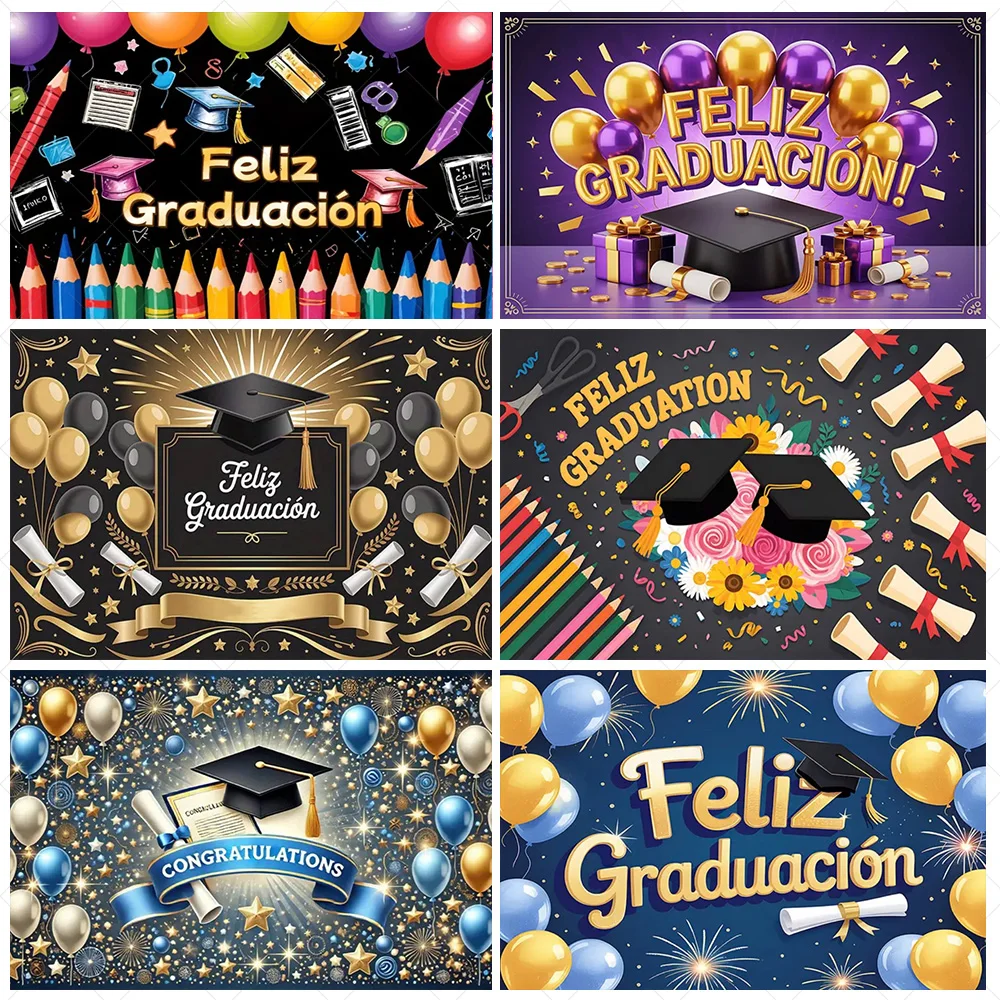 

Spanish Happy Graduation Backdrop Feliz Graduación Background Balloon Celebrating Graduation Party Decoration Photo Shoot Props