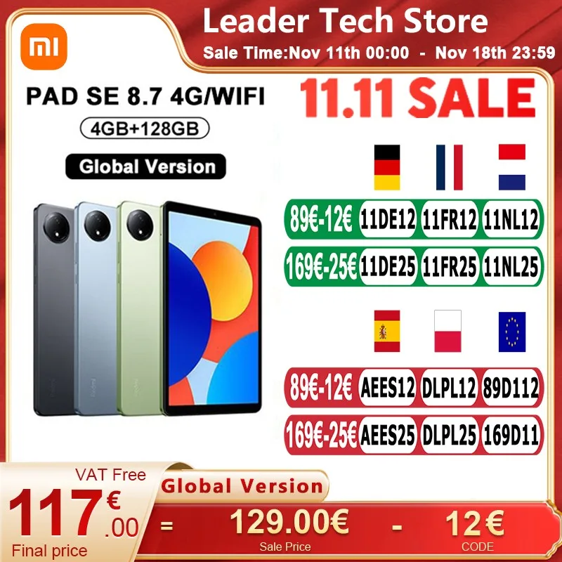 Global Version Xiaomi Redmi Pad SE 8.7 inch 4G/WIFI Mi Tablet 6650mAh MTK Helio G85 Dual speakers Dolby 3.5mm Headphone Jack