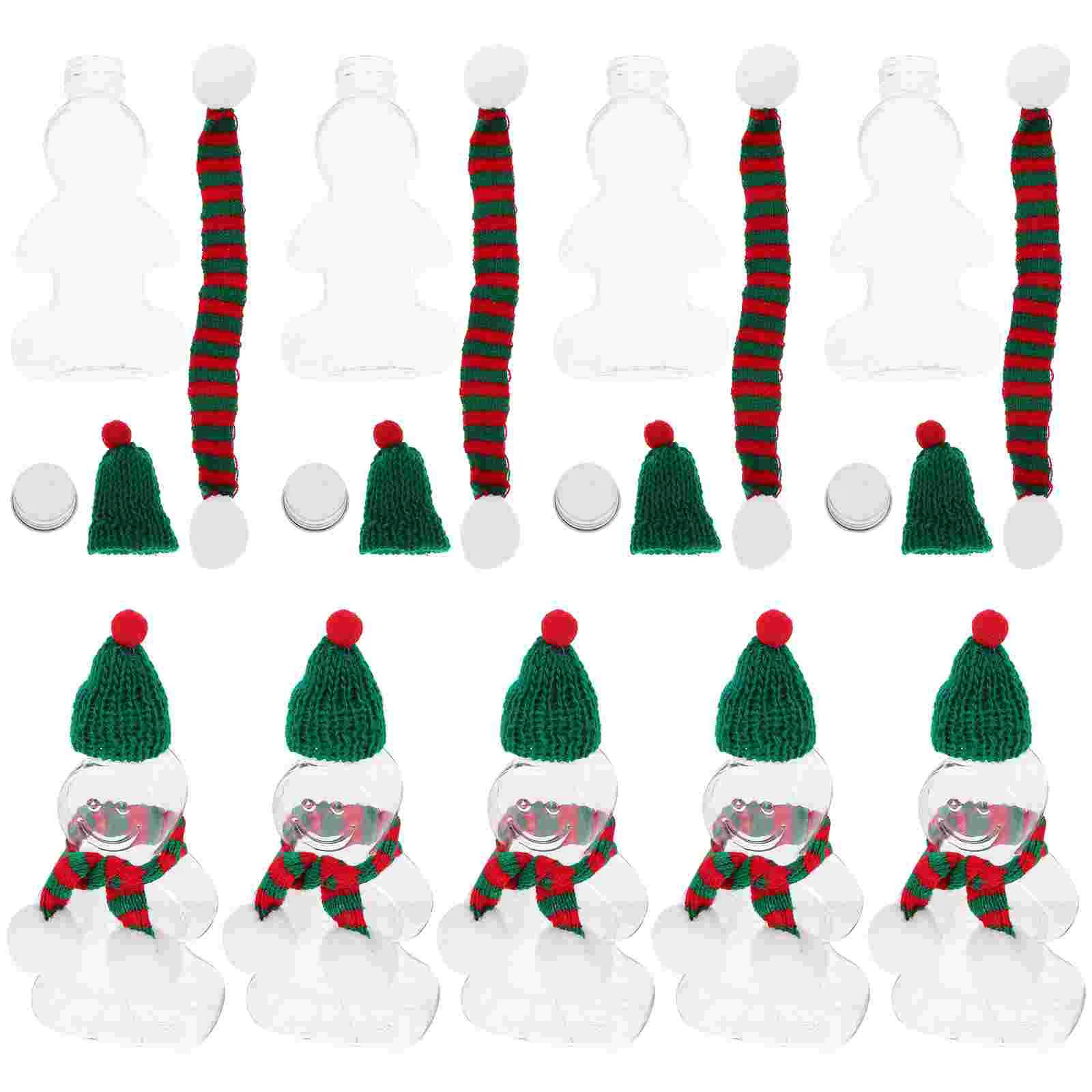 18pcs Gingerbread Man Drink Bottles 200ml Silver Cap Red Green Scarf Hat Christmas Plastic Juice Beverage Cute Reusable Water