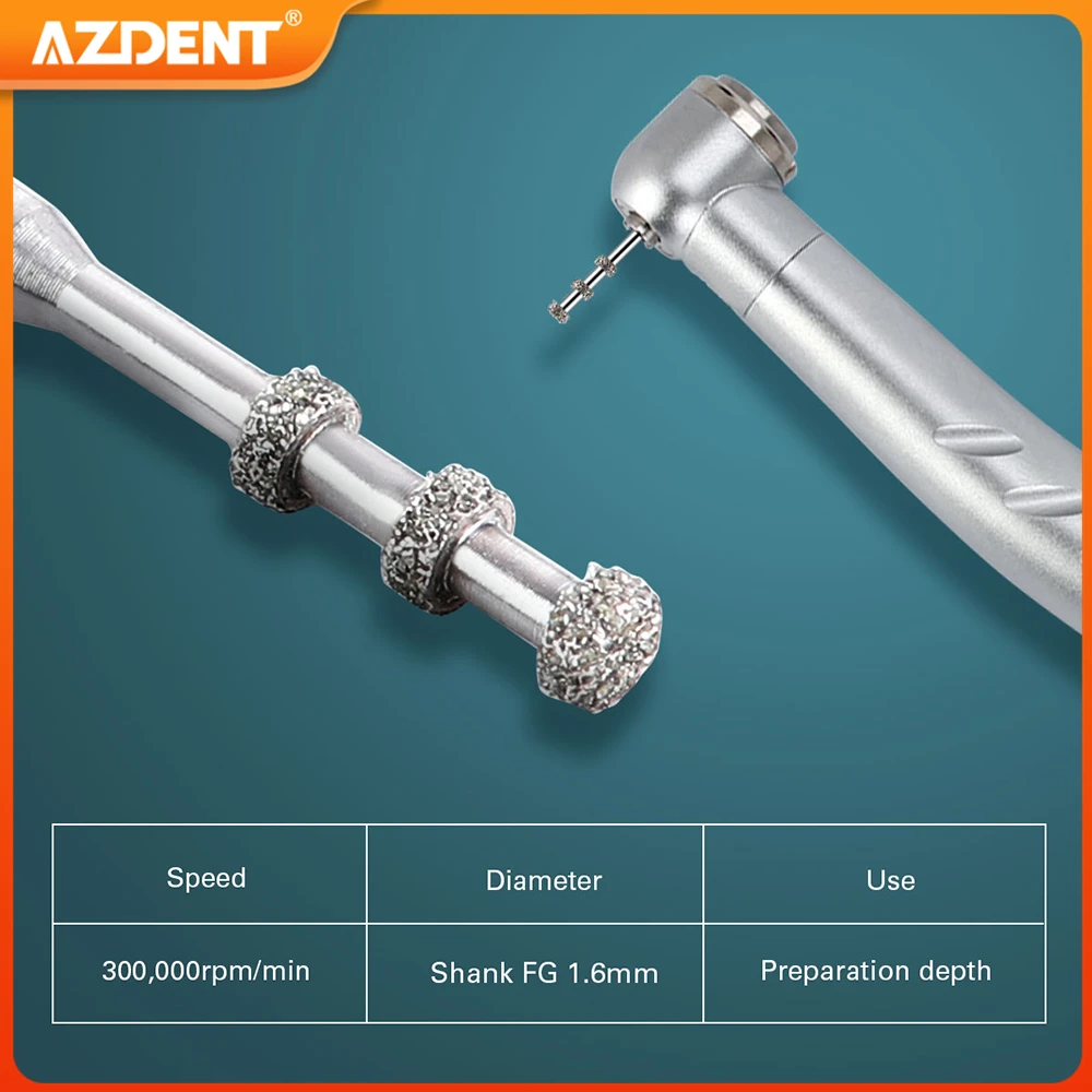 Dental FG Diamond Burs VP-21 AZDENT Preparation Depth Marking Medium Grit 1.6mm for High Speed Handpiece 300,000RPM Autoclavable