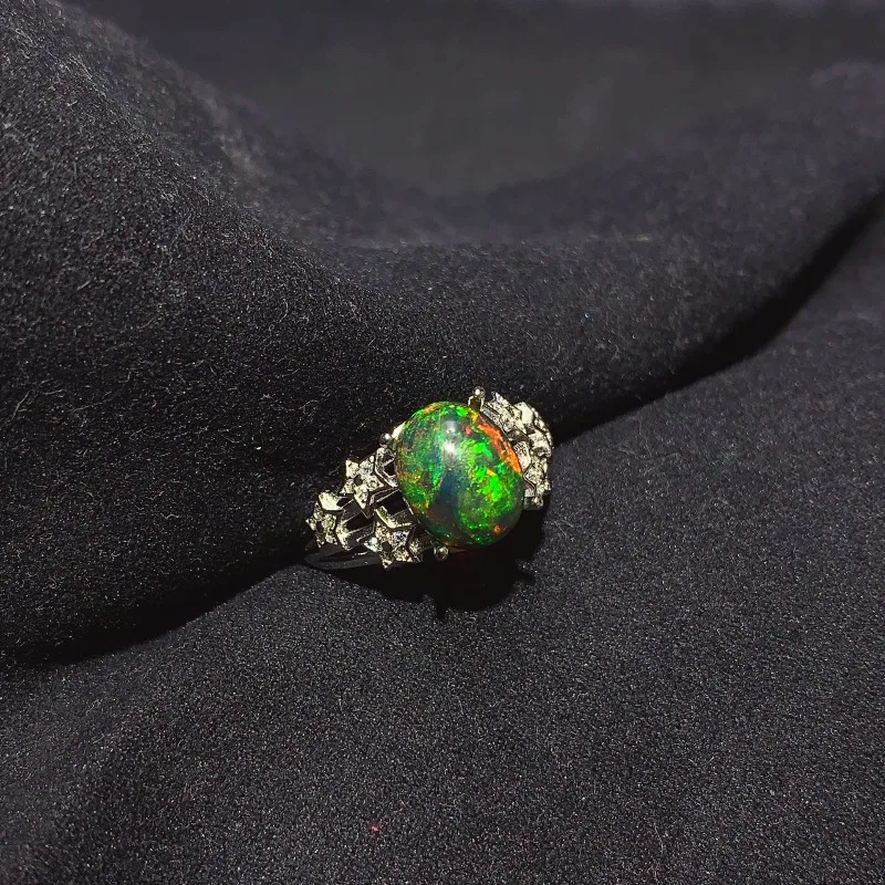 YULEM 8x10mm Natural Opal Gemstone Ring for Women Real 925 Sterling Silver Charm Fine Wedding Jewelry