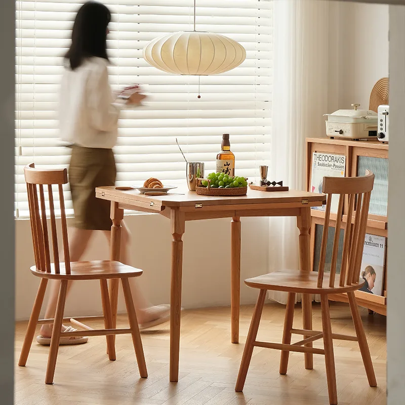 

Nordic solid wood folding round table household cherry wood retractable square table small apartment square circle dual-purpose