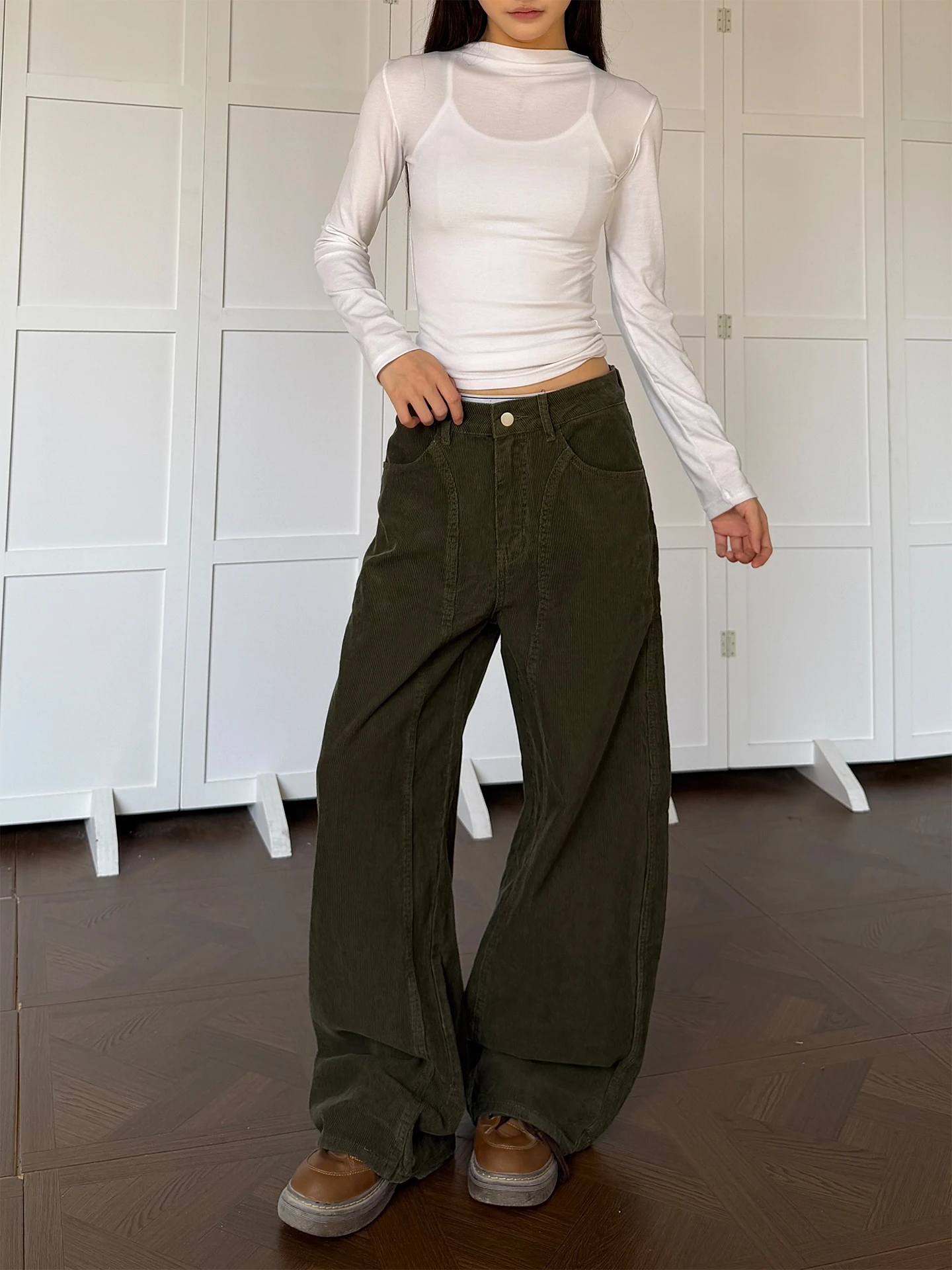 

Новые джинсы Don Cry из вельвета цвета хаки, свободные, с широкими штанинами, мужские повседневные прямые джинсы в стиле ретро, американский стиль, хлопок, сидячая посадка