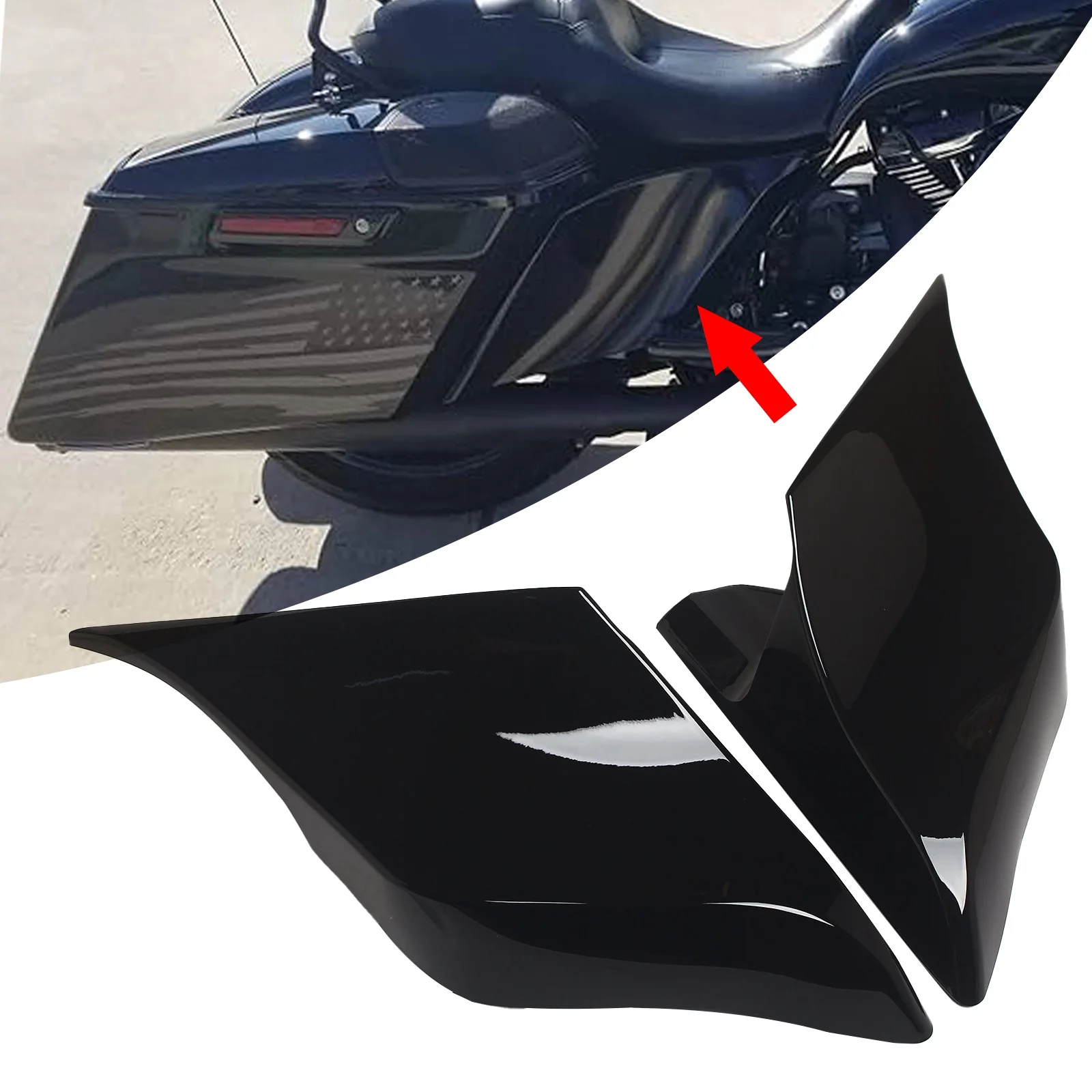Black Motorcycle ABS Plastic Stretched Extended Side Covers Panels for Harley Touring Models
