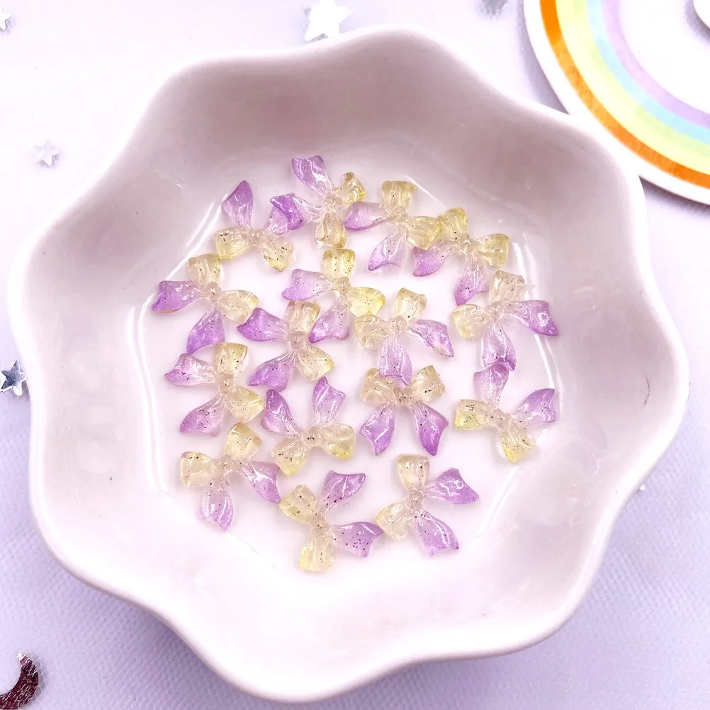 Resin Clear Candy Color Glitter Butterfly Nails Art Flatback Rhinestones Colorful Bow Figurines 50PCS DIY Scrapboos Decor Crafts